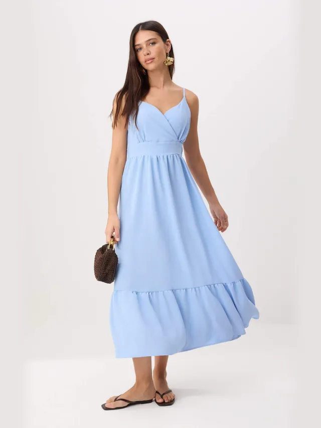Trendyol TRENDYOLMİLLA Dames Blauw Effen Midi Mouwloos Skater Jurken