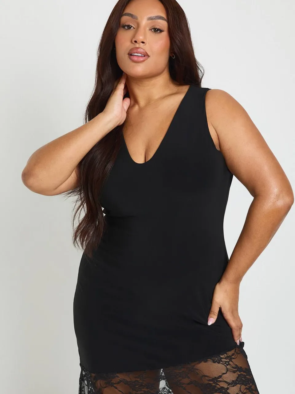 boohoo Dames Plus Plunge Kanten Zoom Maxi Jurk zwart, foto 2