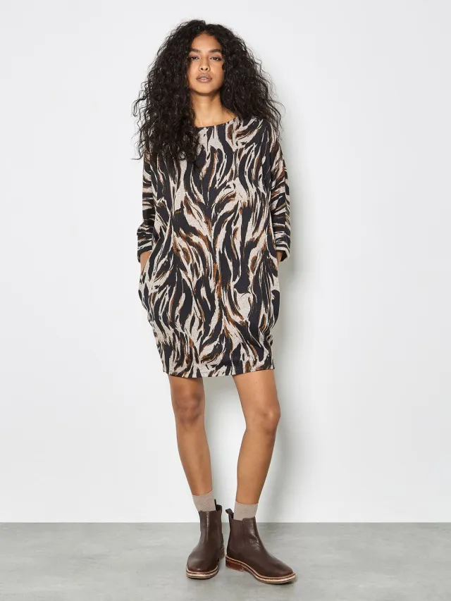Apricot Zebraprint gebreide cocoon-minijurk steen