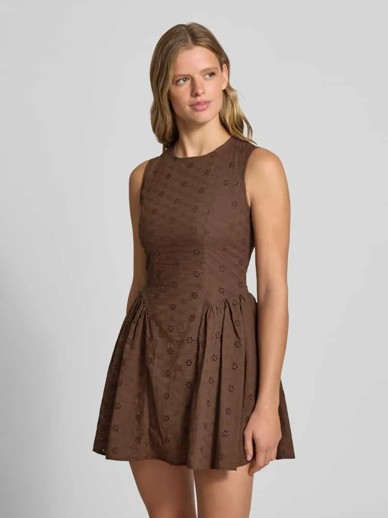 daisy street Minijurk met ajourborduursel model 'HAZELNUT' Chocoladebruin