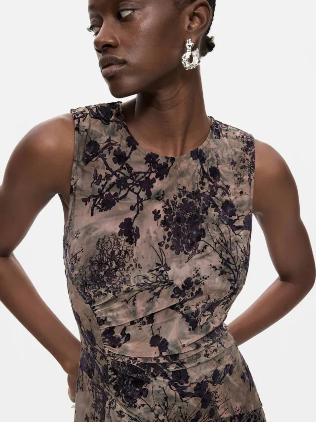Desigual midi jurk met print - grijsbruin, foto 2