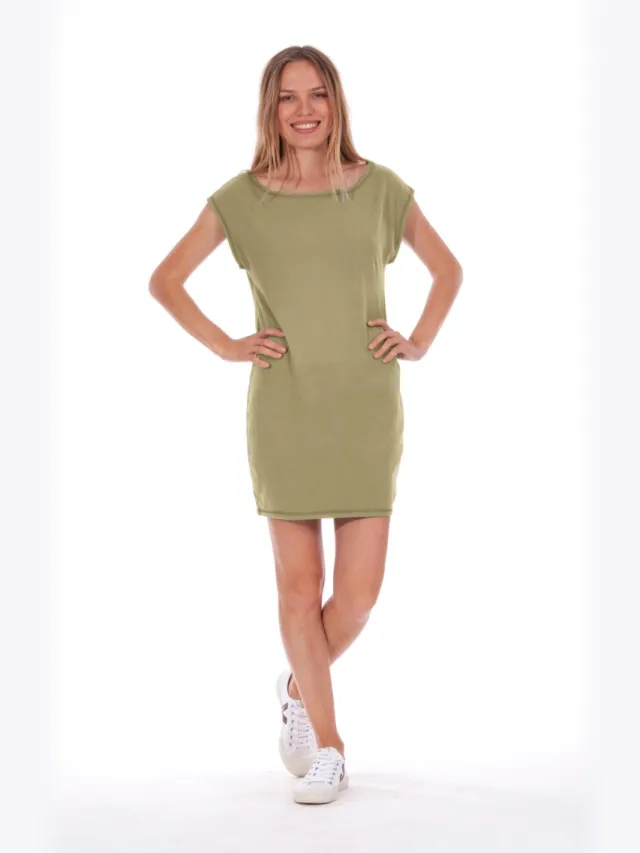 RAVENS VIEW IBIZA dames vegan Jurk 80s Donkere Aloe Groen