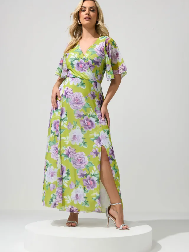 Yours London Groene Wikkeljurk Met Bloemenprint Green