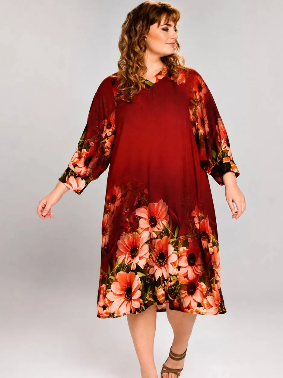 STUDIO gebloemde midi jurk Plus Size - donkerrood, foto 4