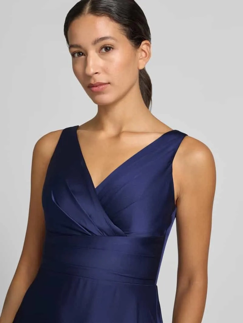 TROYDEN COLLECTION Maxijurk van satijn met V-hals en draperieën marineblauw, foto 3