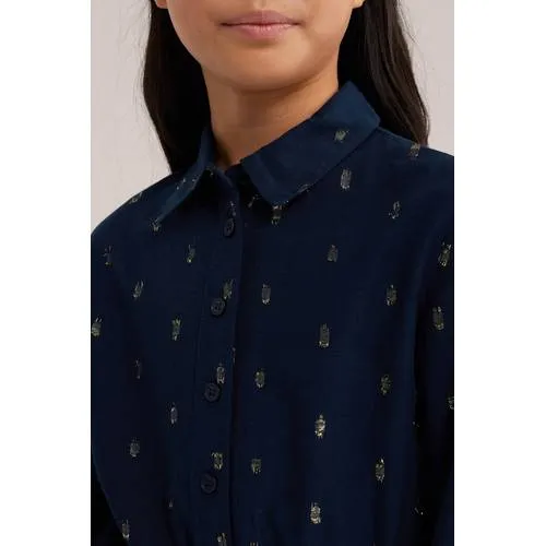WE Fashion korte jurk met glitterprint donkerblauw donkerblauw/goud, foto 5