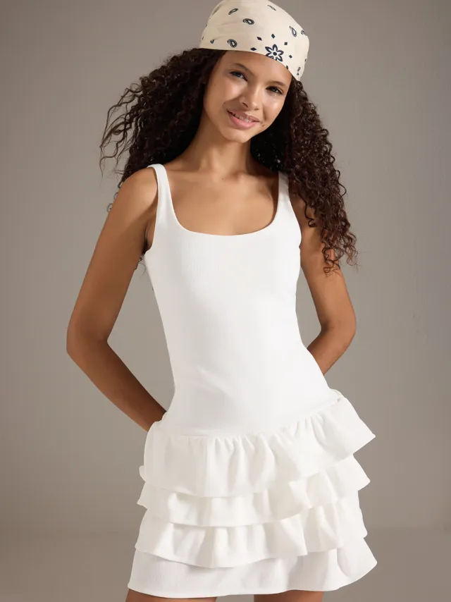 Trendyol TRENDYOLMİLLA Dames Wit Effen Kort / Mini Mouwloos Avond / Dagelijks Skater Jurken