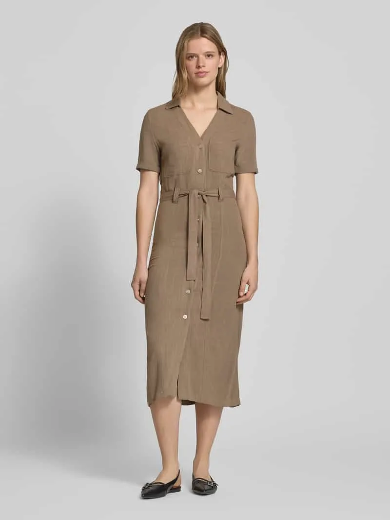 Only Smalle vrijetijdsjurk van mix van viscose en linnen model 'SIESTA' Middenbruin