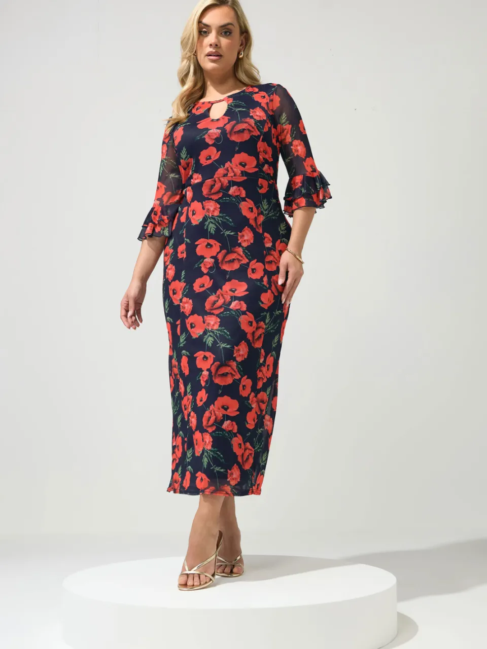 Yours London Marineblauwe Jurk Met Bloemenprint En Sleutelgat, foto 2