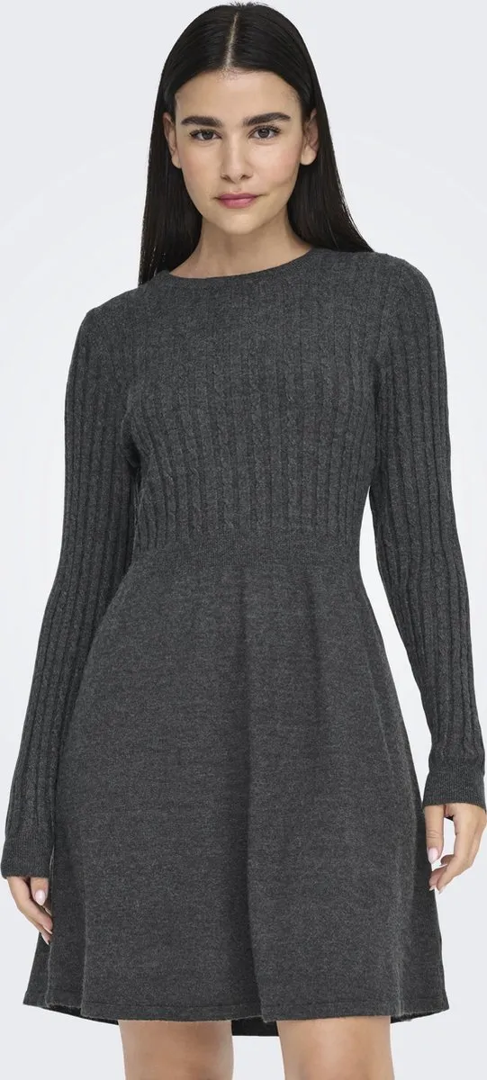 Only Gebreide jurk ONLFIA Korte jurk Dark Grey Melange