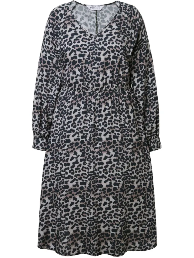 Studio Untold Dames - Midi-jurk A-lijn leo elastische taille - Steengrijs - Maat 50+