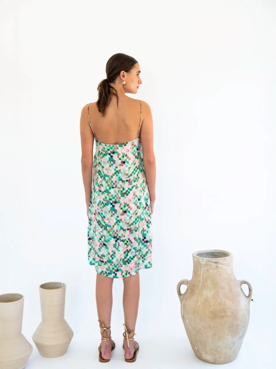 Neu Nomads dames vegan Slipdress Boxy Julianne Pixel Print groen, foto 2