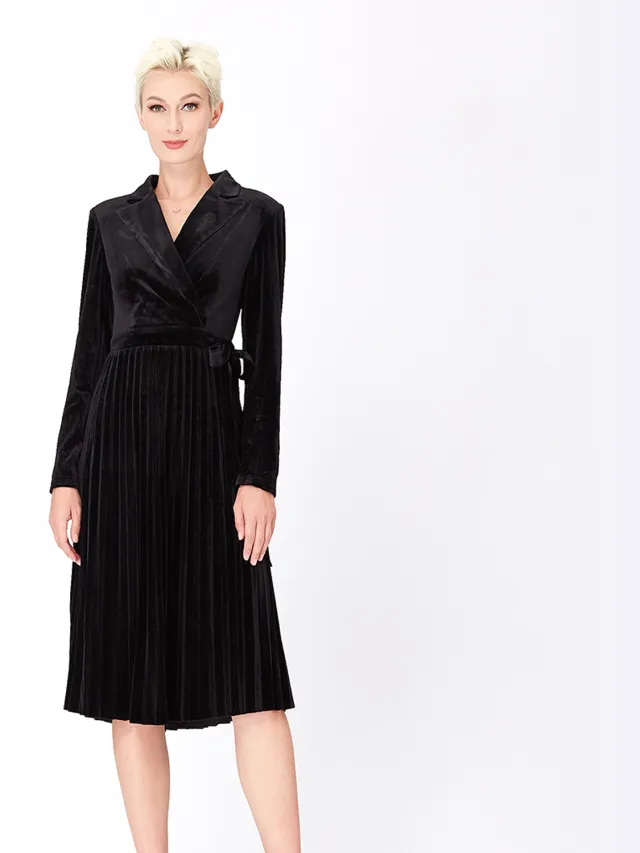 Smart & Joy Velvet wrap effect -jurk Zwart