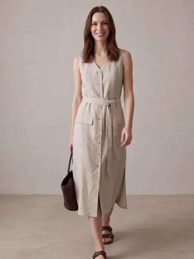 MyFashion Dames Katoenen Poplin Midi Overhemdjurk Steen