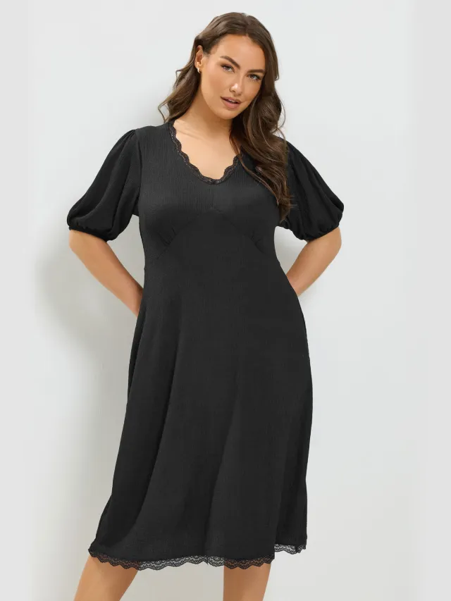 Yours Zwarte Midijurk Met Kant Black