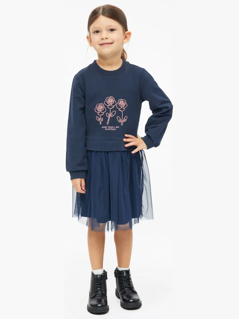 s.Oliver sweatjurk met tekst en glitters donkerblauw