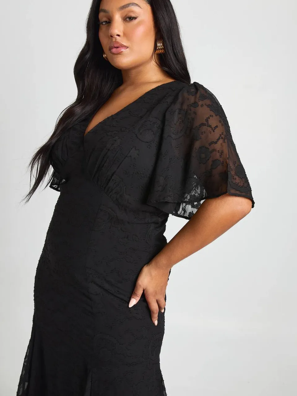boohoo Dames Plus Burnout Engelmouw Midaxi Jurk zwart, foto 4