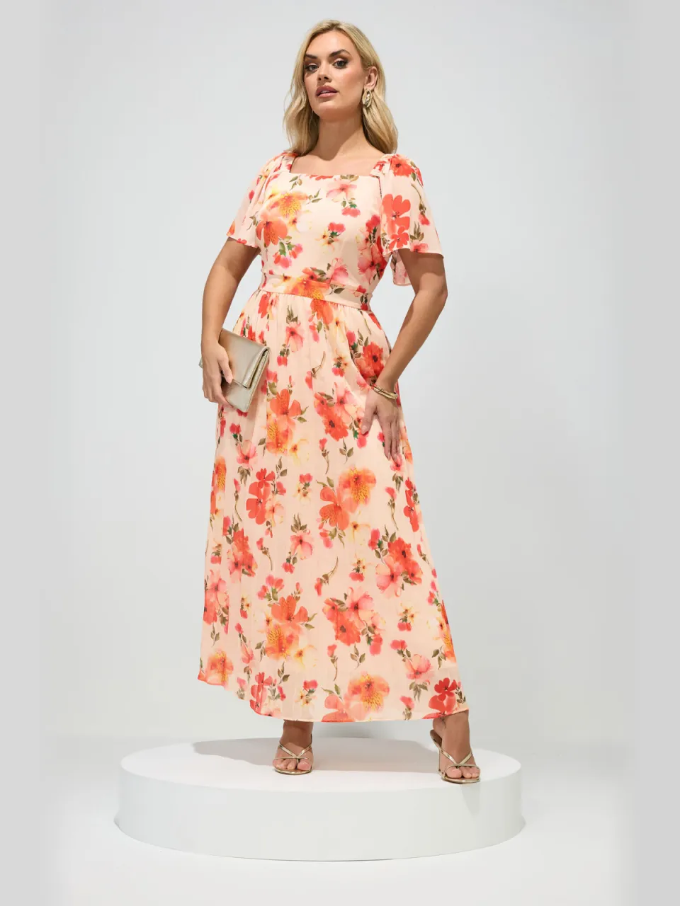 Yours London Witte Geplooide Maxijurk Met Bloemenprint-56 White