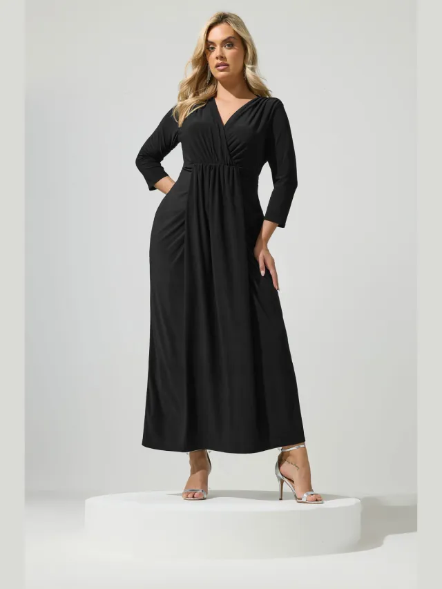 Yours London Zwarte Maxiwikkeljurk Black