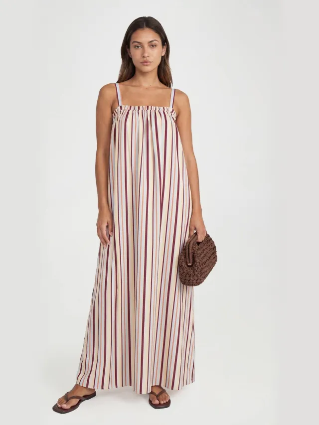 boohoo Dames Lange Katoenen Popeline Gestreepte Swing Jurk Babyblauw