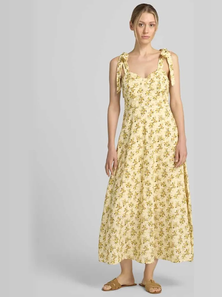 Yas midi-jurk met all-over bloemenmotief model 'Yaselin' Geel
