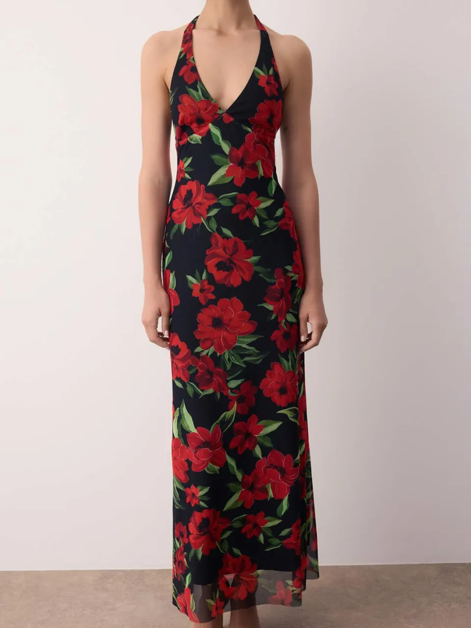 Trendyol TRENDYOLMİLLA Dames Rood Bloemen Midi Mouwloos Stijlvol/Avond A-lijn Avond & Gala Jurk, foto 2