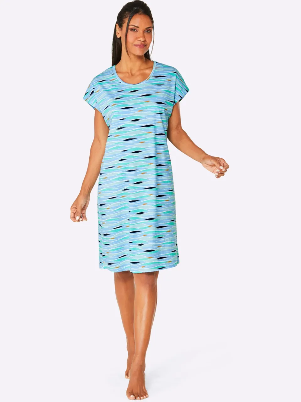 Zomerjurk donkerblauw bedrukt + aqua bedrukt