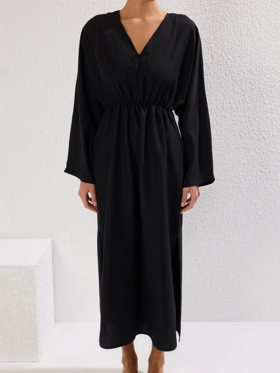 Trendyol TRENDYOLMİLLA Dames Zwart Bloemen Maxi Lang Strandkleding Recht Strandjurken, foto 2
