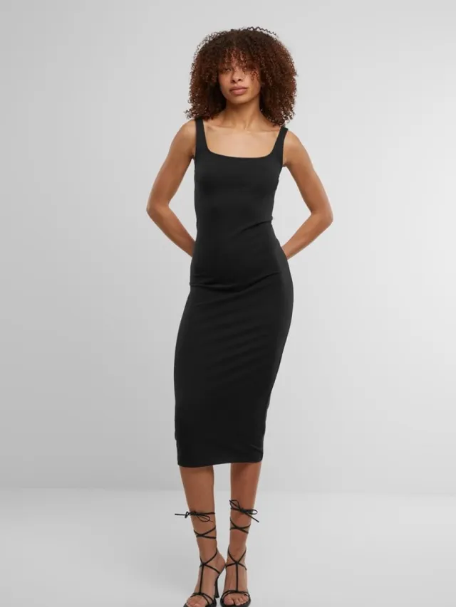 Urban Classics Basic jurk van katoen jersey Medium-lengte jurk zwart XS Dames