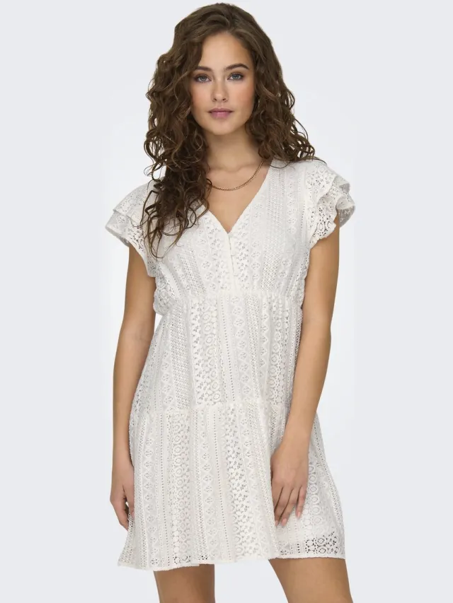 Only ONLHELENA LACE CAPSL DRESS WVN NOOS - Dames - Mini jurken Cloud Dancer