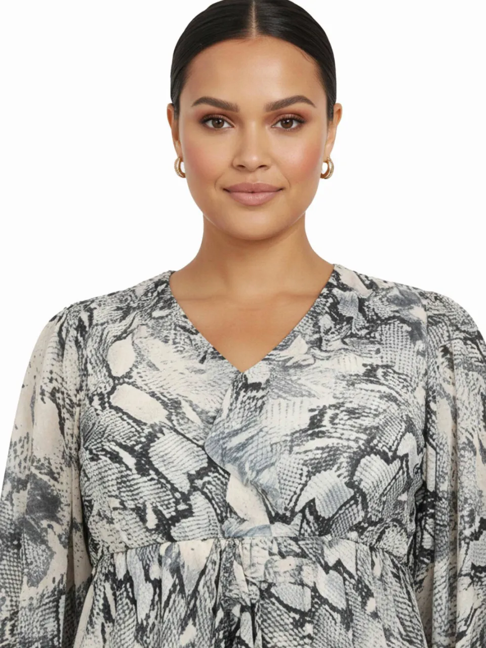 Yoek midi jurk Plus Size met slangenprint - grijs, foto 6