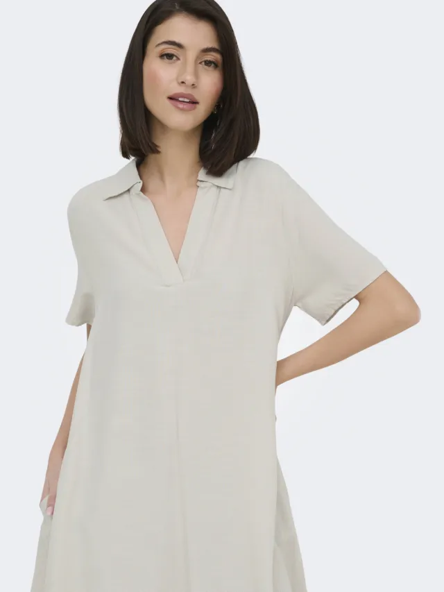JDY linnen midi jurk beige, foto 4