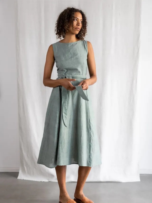 Jyoti - Fair Works dames vegan Midi Jurk Karishmi Eucalyptus Lichtgroen