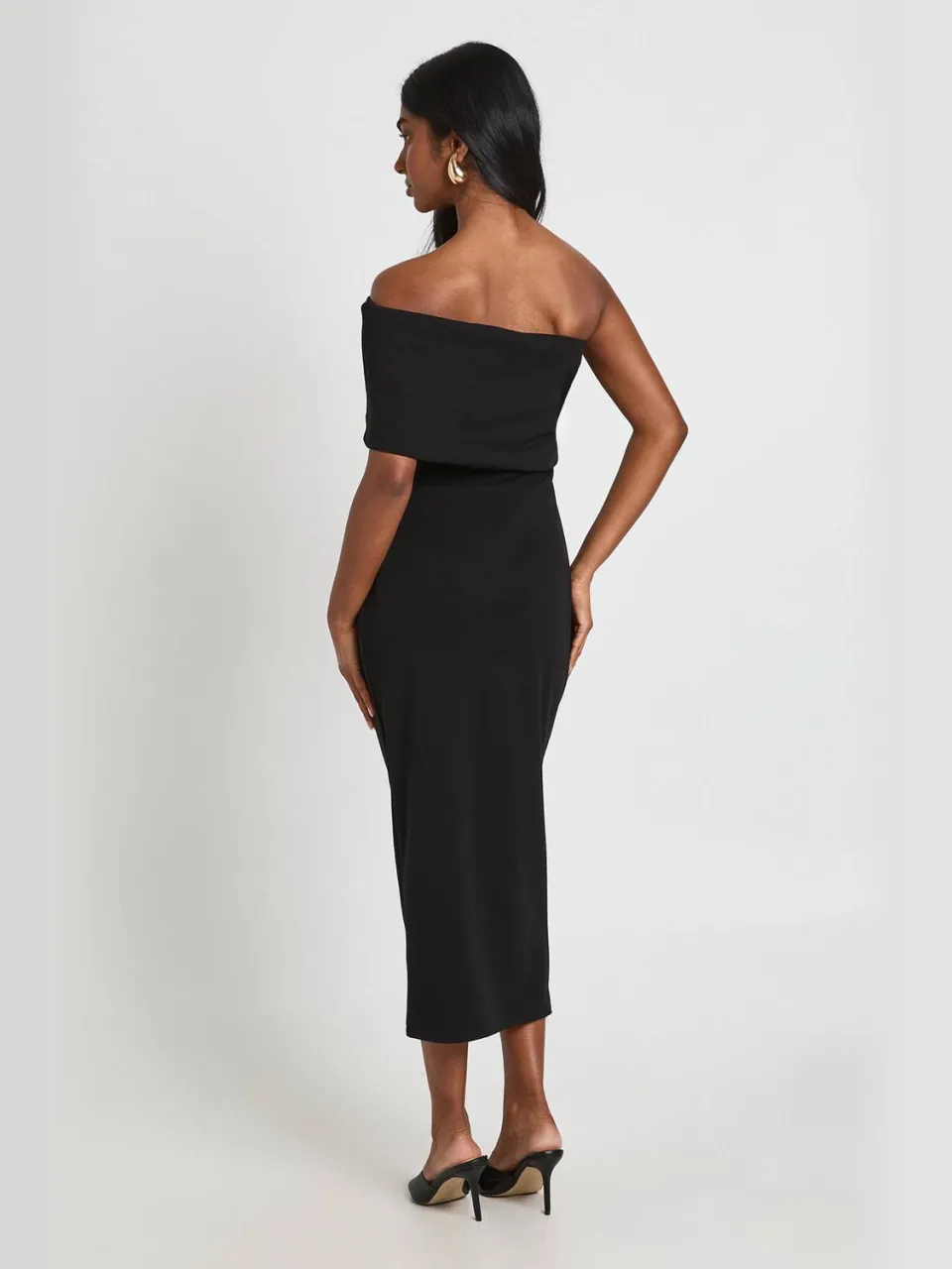 boohoo Dames Jersey Crepe Bardot Midaxi Jurk zwart, foto 2