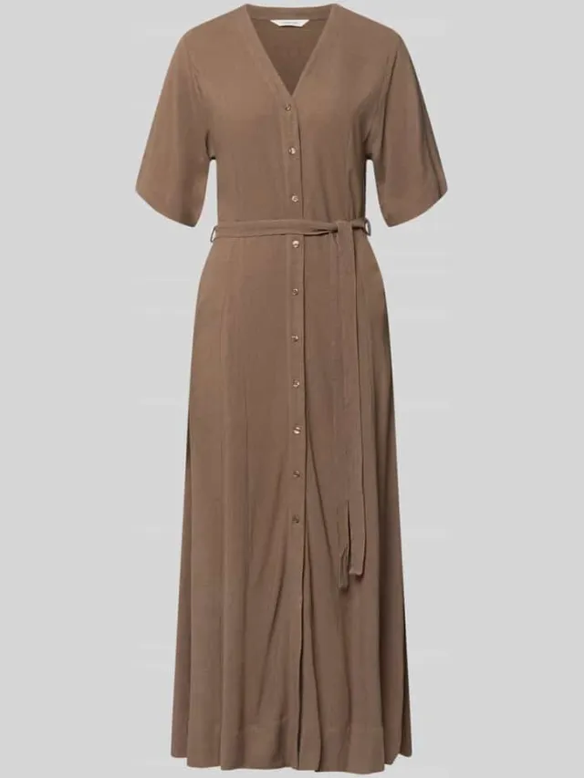Selected regular fit linnen jurk met V-hals model 'VIVA' taupe, foto 2