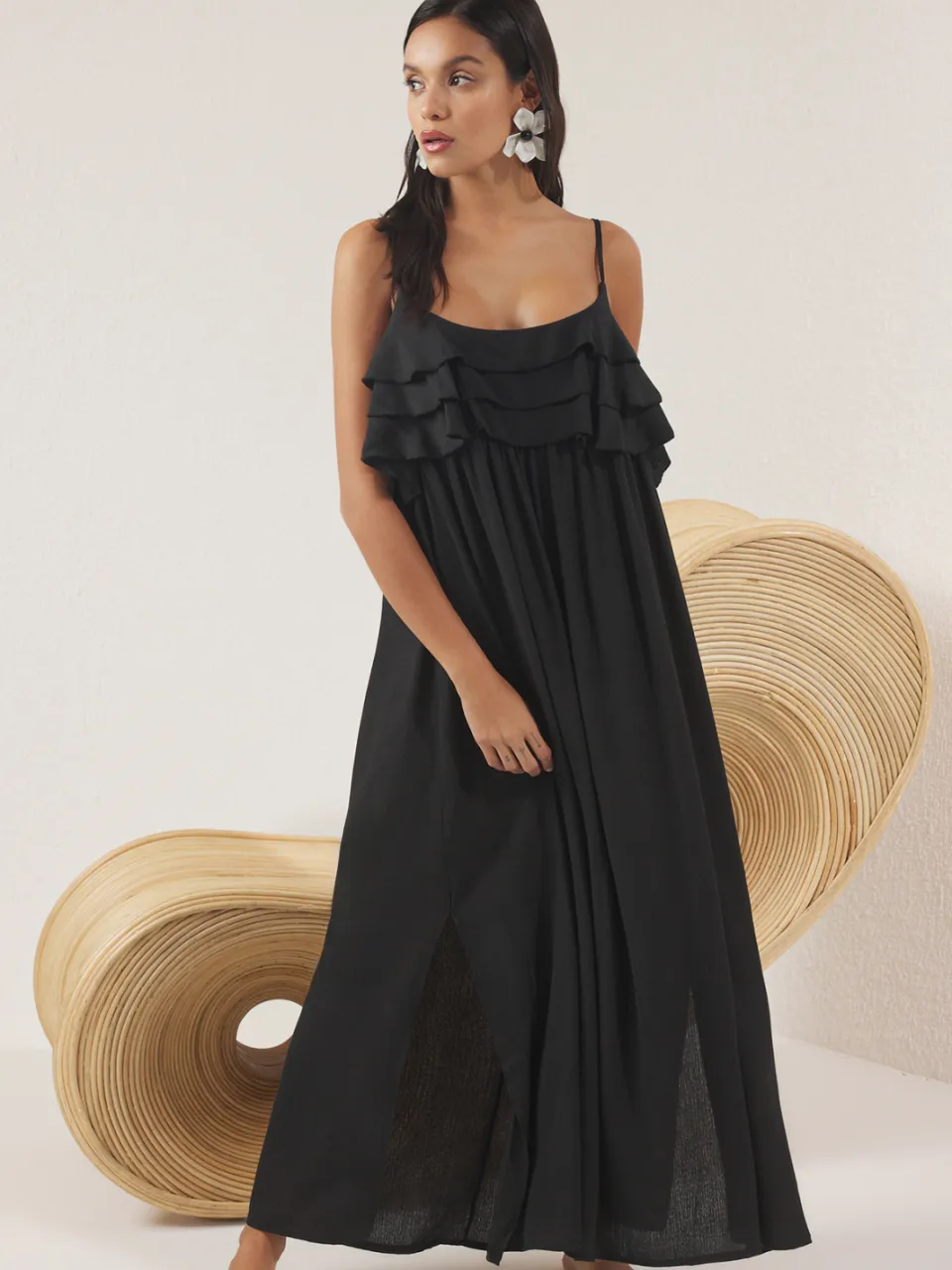 Trendyol TRENDYOLMİLLA Dames Zwart Effen Maxi Mouwloos Strandkleding Recht Strandjurken, foto 2