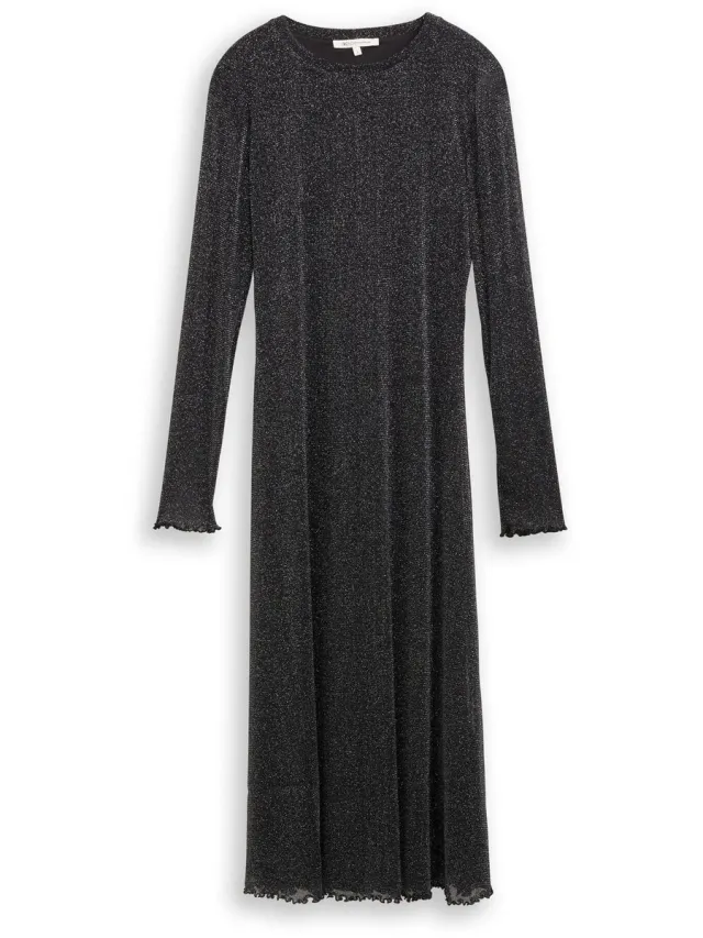 Tom Tailor Denim - Midi-jurk van mesh met glittereffect - black with silver