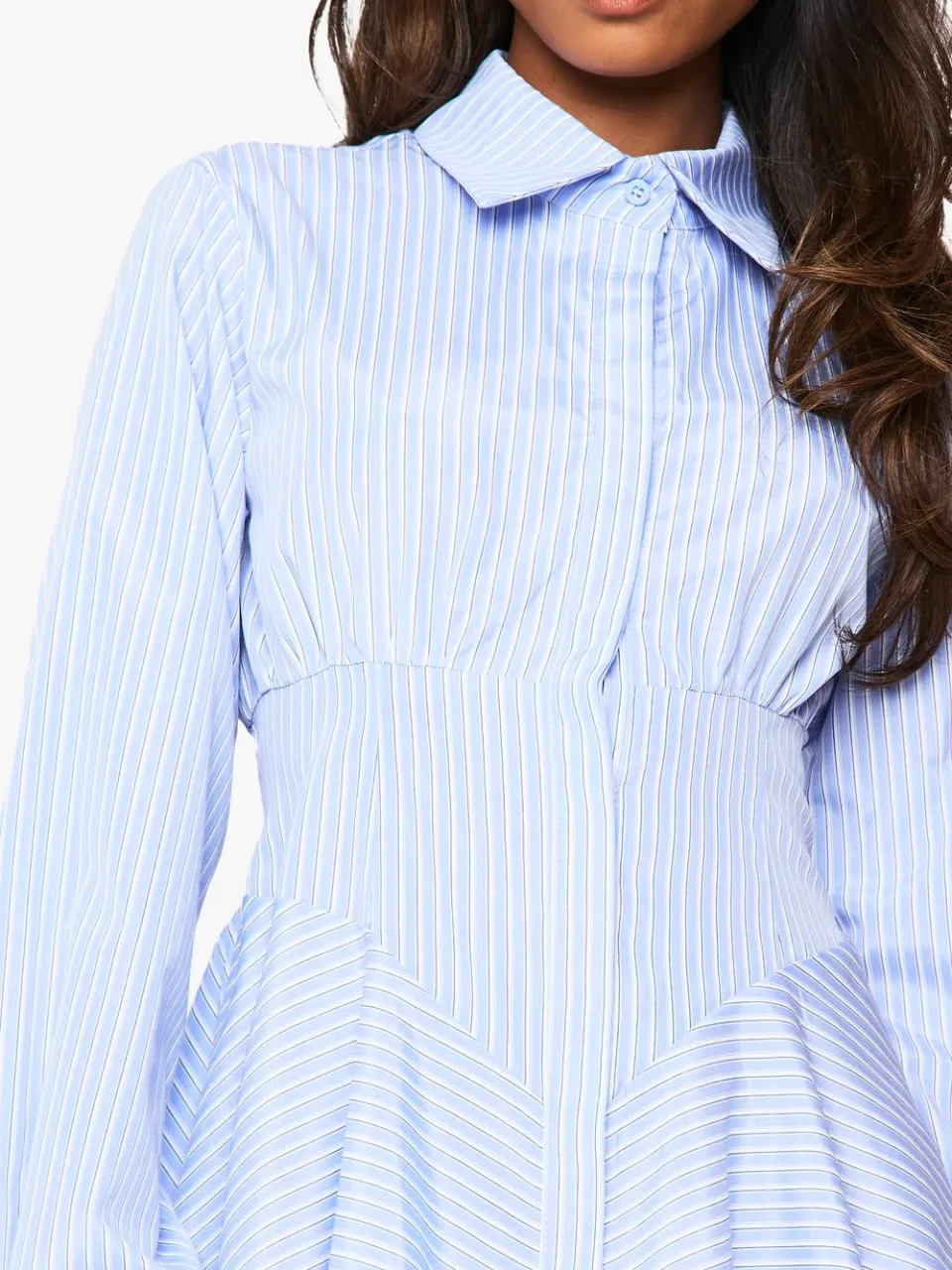 boohoo Dames Stripe Corset Detail Shirt Dress blauw, foto 4