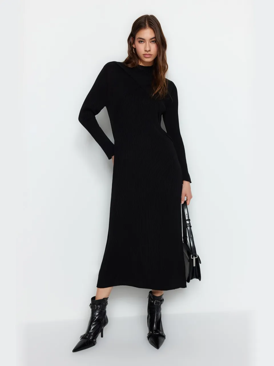 Trendyol Modest Dames Zwart Maxi Lang Casual Recht Modest Jurken, foto 2