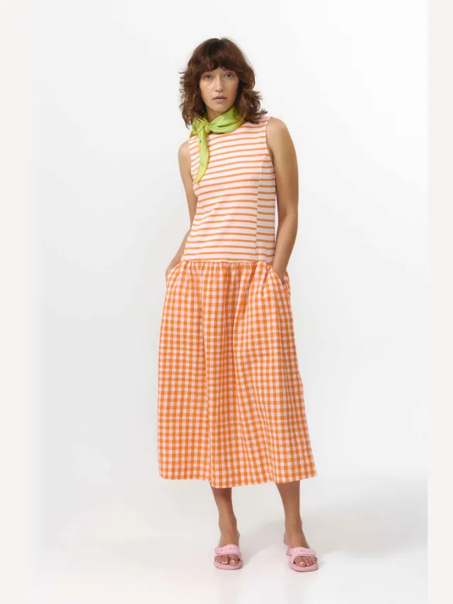 SUITE13LAB dames vegan Jurk Mie Stripes Oranje