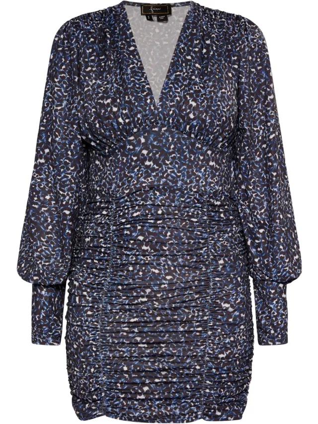 Faina jurk met lange mouwen blauw