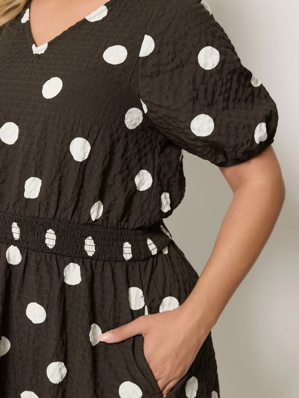 Yours Bruine Midaxi Smockjurk Met Polkadot-64, foto 3