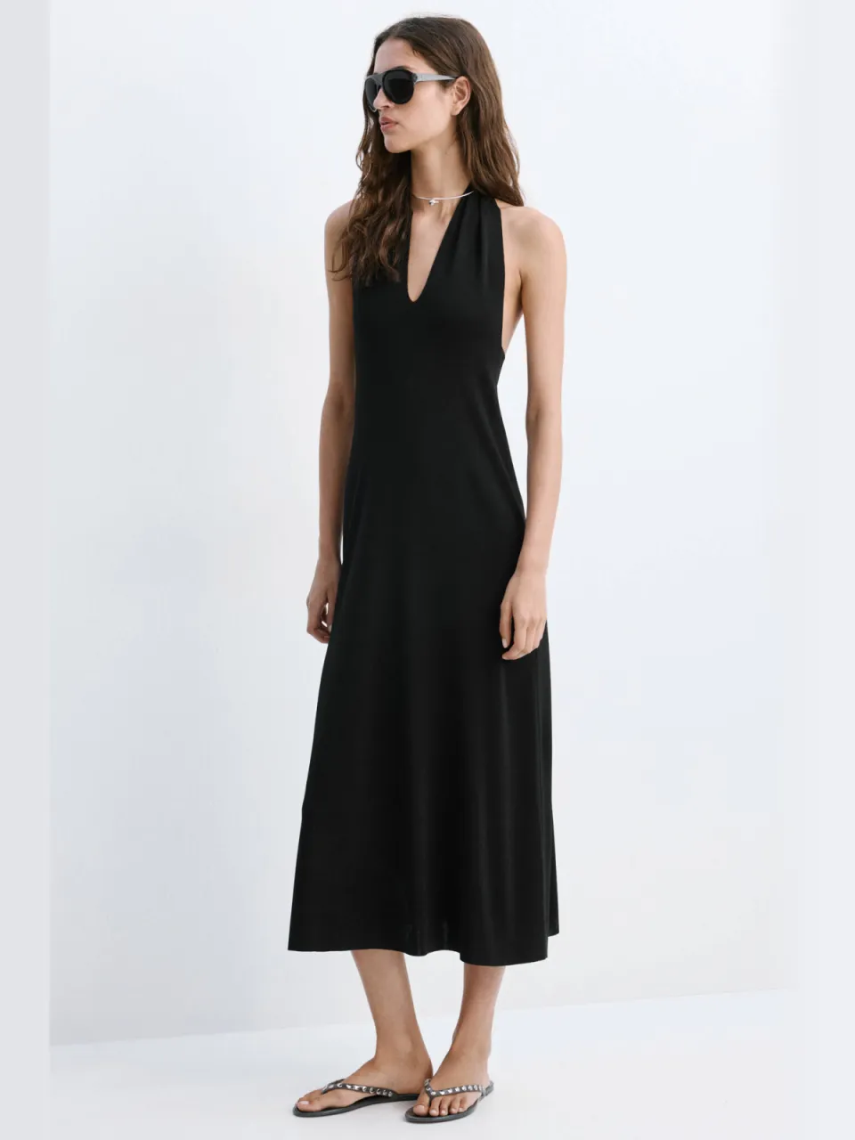 Mango midi halterjurk - zwart