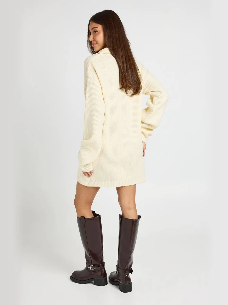 boohoo Dames Oversized Gebreide Mini-jurk Met Kraagdetail In Rugbystijl ecru, foto 3