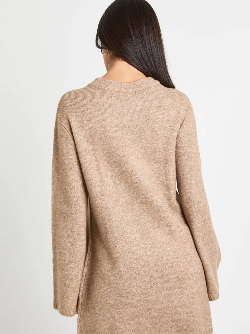 boohoo Dames Crew Neck Flared Sleeve Gebreide Mini Jurk taupe, foto 3