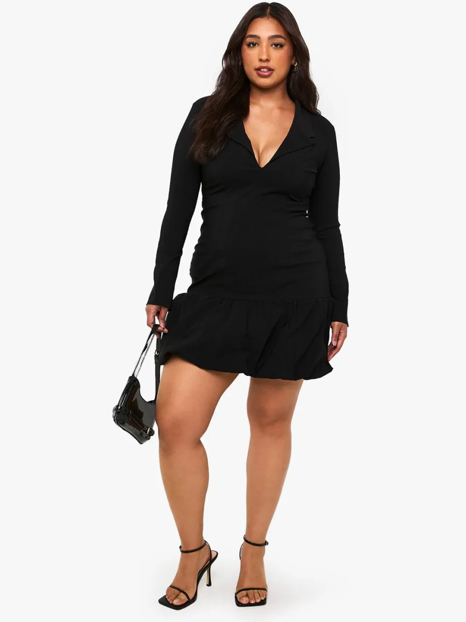 boohoo Dames Plus Boxy Puff Hem Blazer Jurk zwart, foto 3