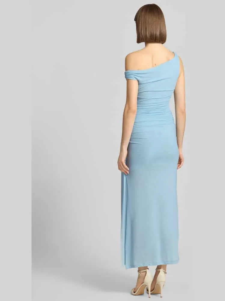 bardot maxi-jurk met drapering model 'LAYANA' lichtblauw, foto 3