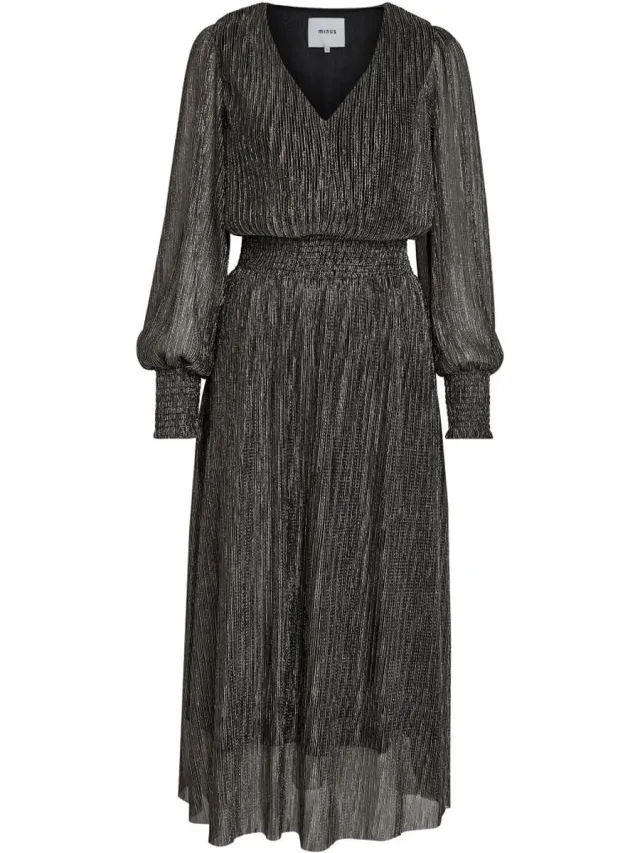 Minus Mavena Long Slevee Midi Dress Black Metallic Goud