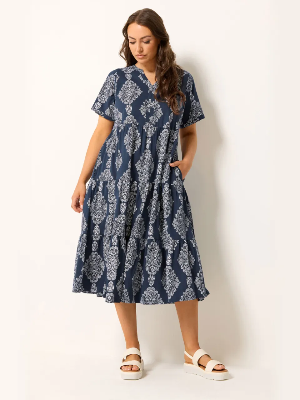 Yours Marineblauwe Gelaagde Maxijurk Met Paisleyprint-56 Blue