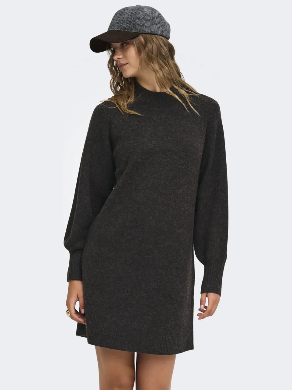 Only gebreide midi jurk met wol - grijs, foto 5